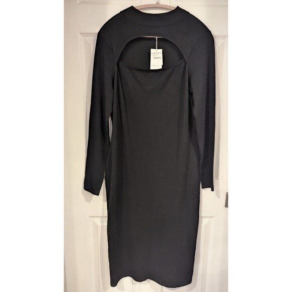 Black Long Sleeve Mock Neck Cutout Bodycon Sweater Dress Midi Dress‎ - Picture 3 of 7